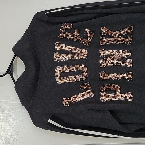 Victorias Secret Pink LEOPARD SEQUINS BLING Half Quarter Zip Sweatshirt M RARE - Picture 7 of 8